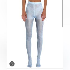 Prada Ribbed Silk High Waist Blue Tights nwt